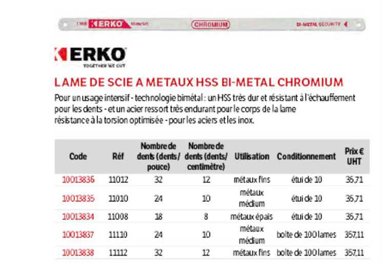 lame de scie à métaux hss bi-métal chromium