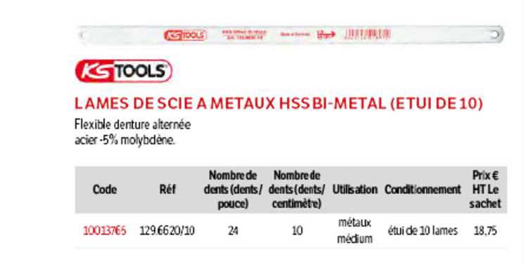 lames de scie à métaux hss bi-métal (étui de 10) ks tools
