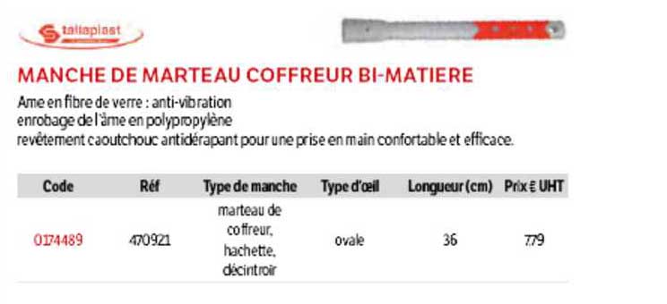 manche de marteau coffreur bi-matière