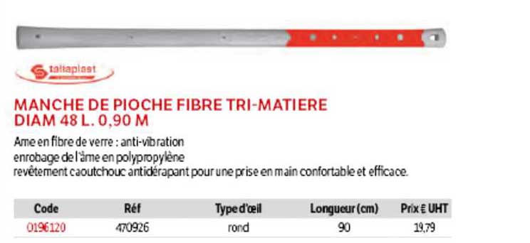 manche de pioche fibre tri-matière diam 48 l. 0,90 m