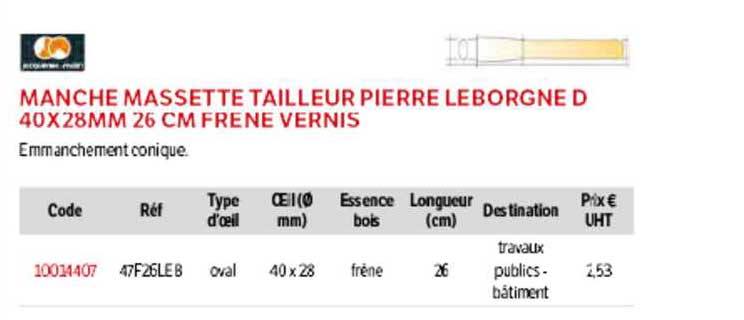 manche massette tailleur pierre leborgne d 40 x 28mm 26 cm frêne vernis
