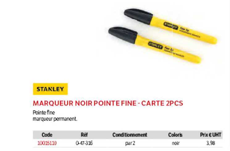 marqueur noir pointe fine - carte 2 pcs stanley