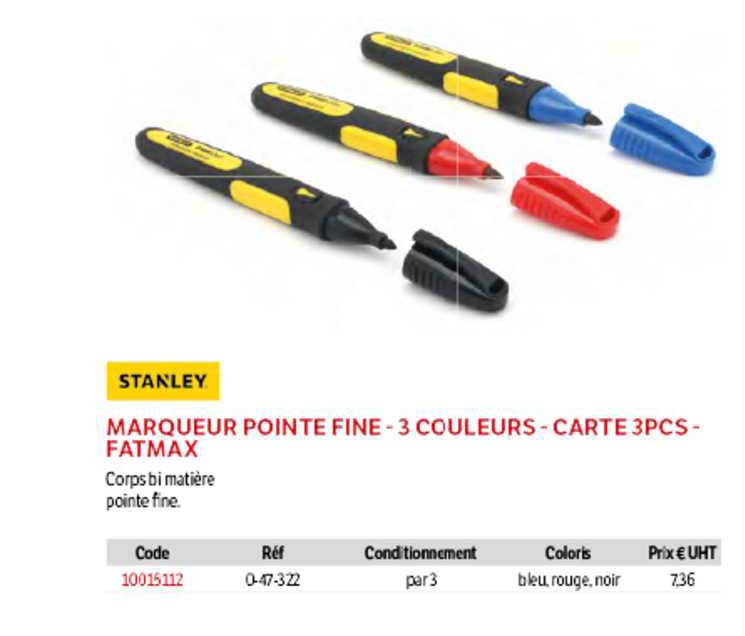 marqueur pointe fine - 3 couleurs - carte 3 pcs - fatmax stanley