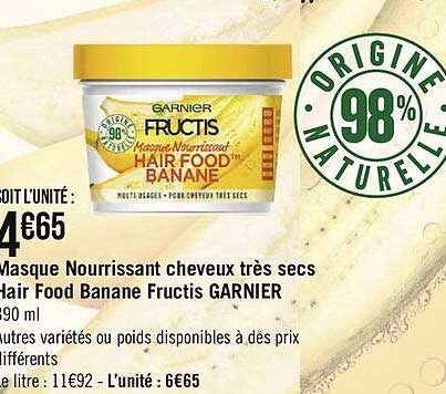 masque nourrissant cheveux très secs hair food banane fructis garnier