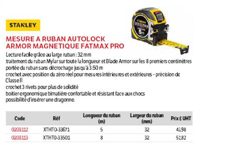 mesure à ruban autolock armor magnétique fatmax pro stanley