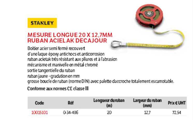 mesure longue 20 x 12,7 mm ruban acier ak decajour stanley
