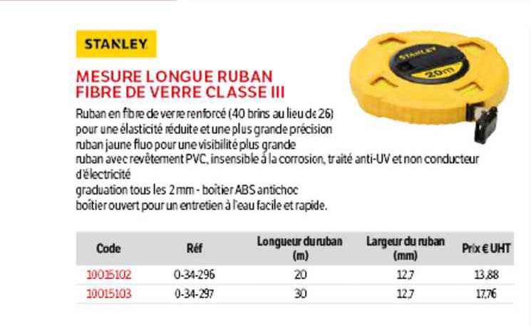 mesure longue ruban fibre de verre classe iii stanley