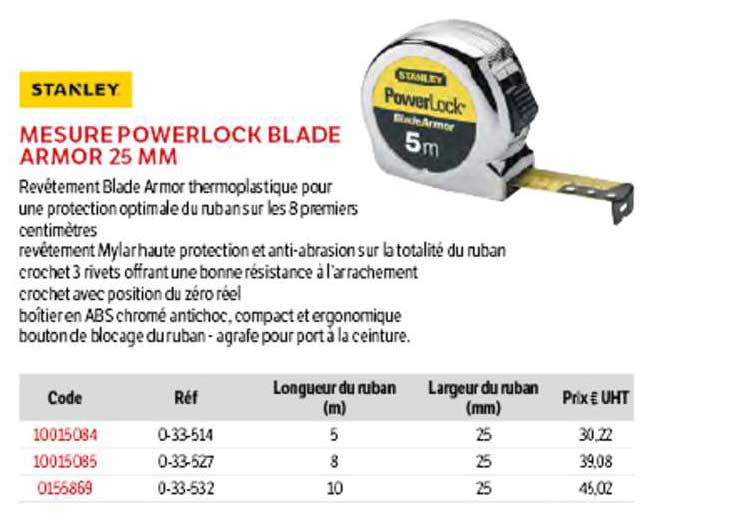 mesure powerlock blade armor 25 mm stanley