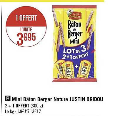 mini bâton berger nature justin bridou 2+1 offert