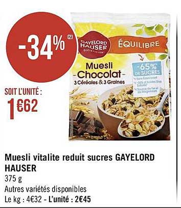 Muesli Vitalite Reduit Sucres Gayelord Hauser