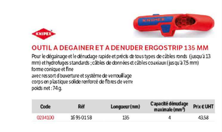 outil à dégainer et à dénuder ergostrip 135 mm knipex