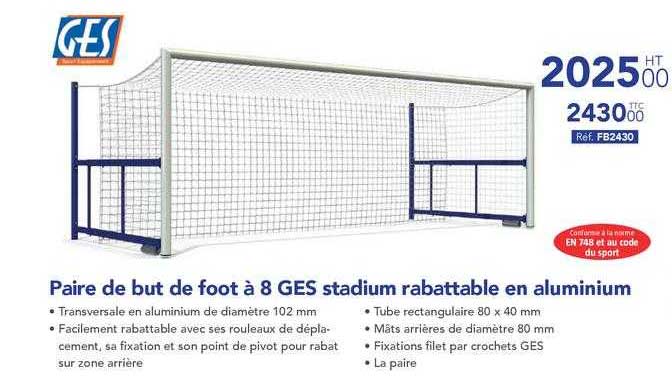 Paire de but foot a 8 GES stadium rabattable en aluminium
