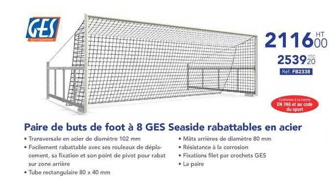 Paire de buts de foot a 8 GES Seaside rabattables en acier