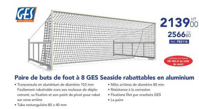 Paire de buts de foot a 8 GES Seaside rabattables en aluminium