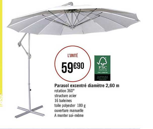 parasol excentré diamètre 2,60 m