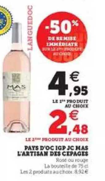 pays d'oc igp jc mas l'artisan des cepages -50% de remise immédiate
