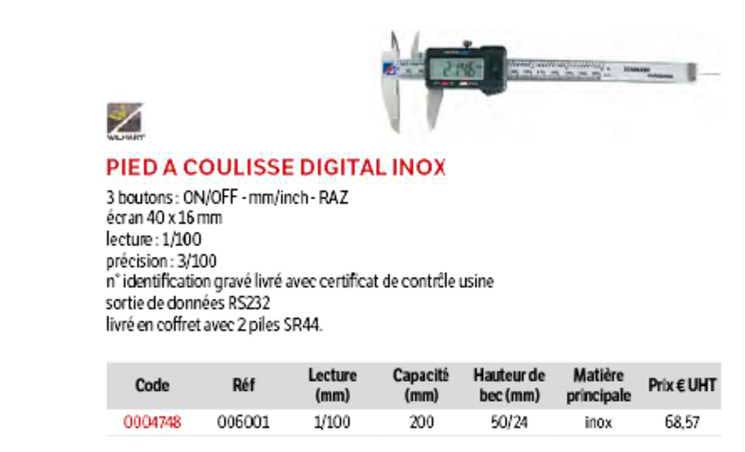 pied à coulisse digital inox