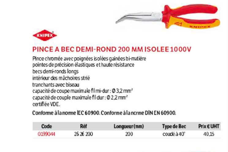 pince à bec demi-rond 200 mm isolée 1000v knipex