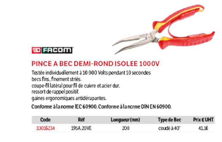 pince à bec demi-rond isolée 1000v facom
