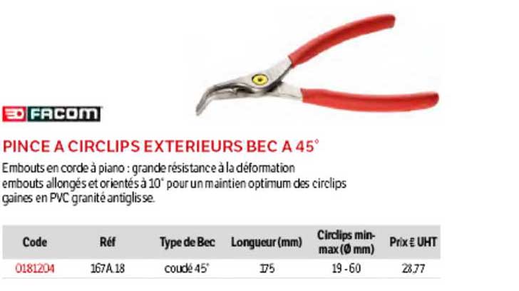 pince à circlips extérieurs bec à 45° facom