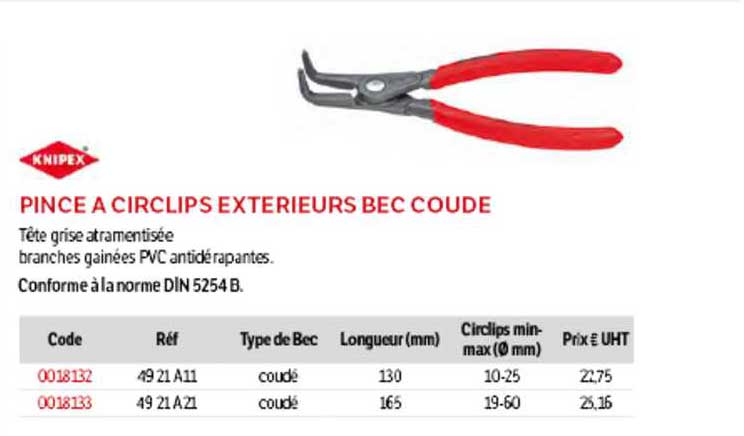 Pince à Circlips Extérieurs Bec Coudé Knipex