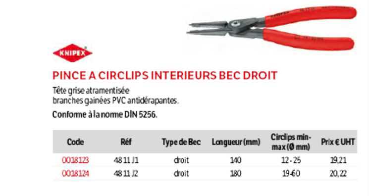pince à circlips intérieurs bec droit knipex