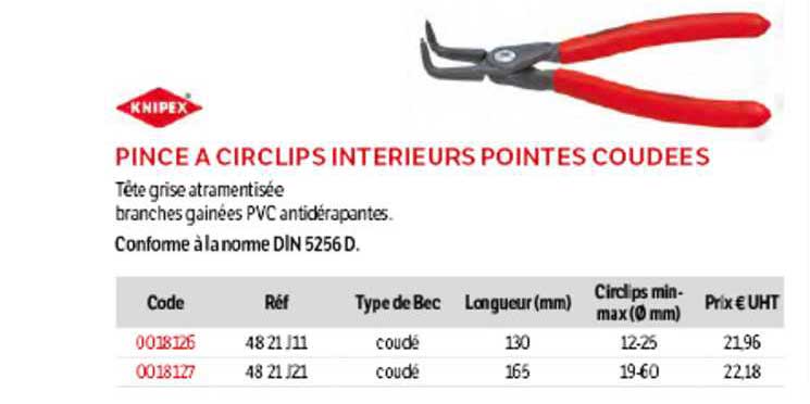 pince à circlips intérieurs pointes coudées knipex