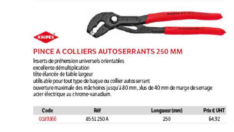pince à colliers autoserrants 250 mm knipex