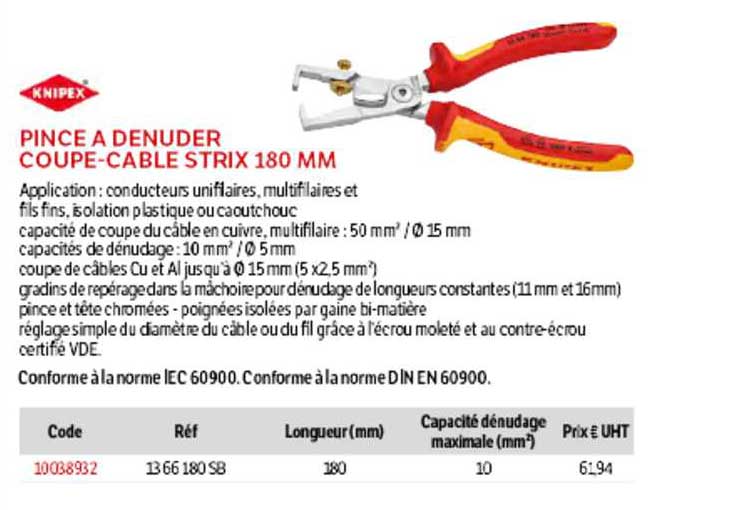pince à dénuder coupe-cable strix 180 mm knipex