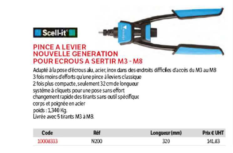 pince à levier nouvelle génération pour écrous à sertir m3 - m8 scell-it