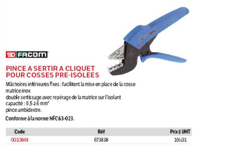 pince à sertir à cliquet pour cosses pré-isolées facom