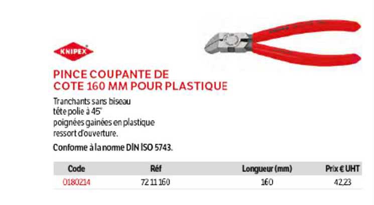 pince coupante de côte 160 mm pour plastique knipex