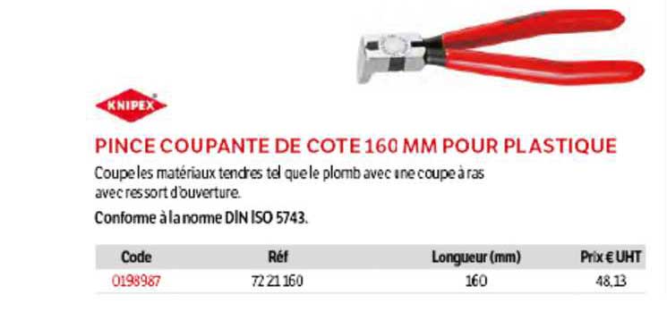 pince coupante de côte 160 mm pour plastique knipex