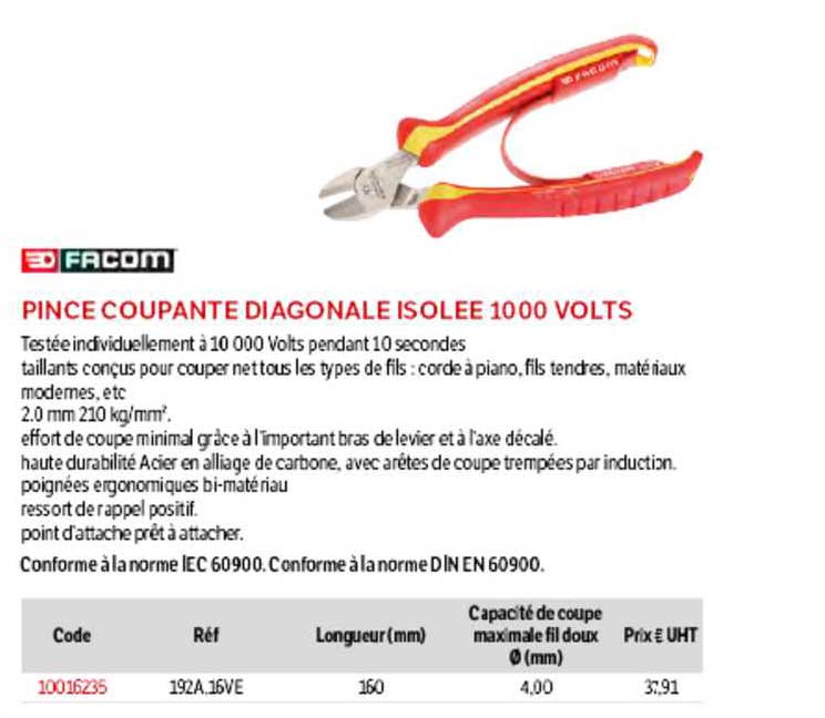 pince coupante diagonale isolée 1000 volts facom