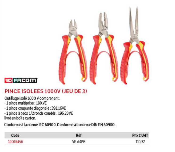 pince isolées 1000v (jeu de 3) facom