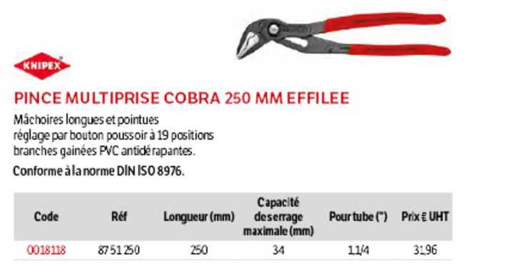 pince multiprise cobra 250 mm effilée knipex