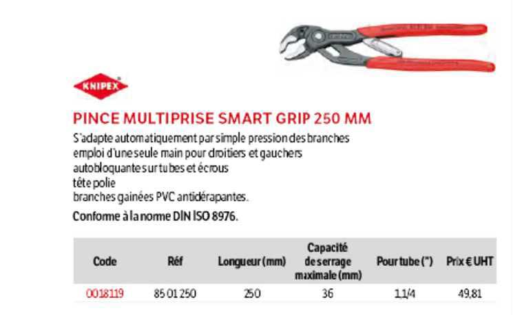 pince multiprise smart grip 250 mm knipex