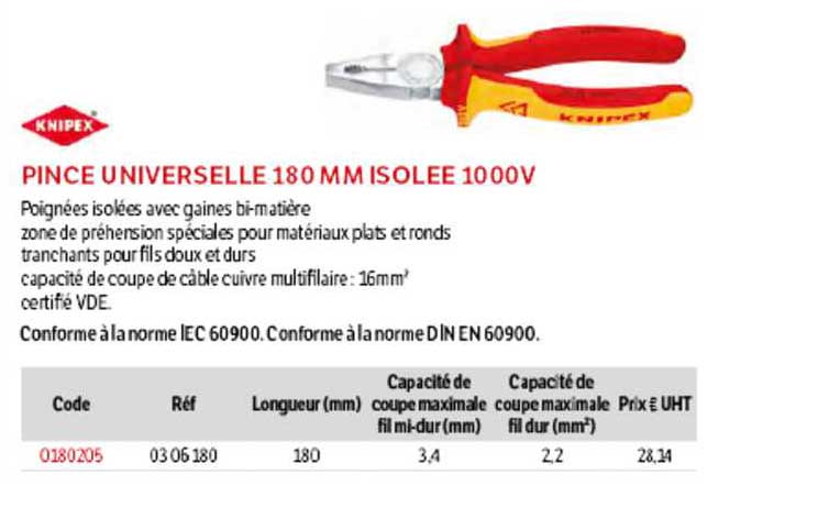 pince universelle 180 mm isolée 1000v knipex