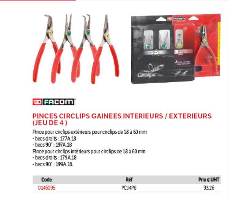pinces circlips gainées intérieurs - extérieurs (jeu de 4) facom