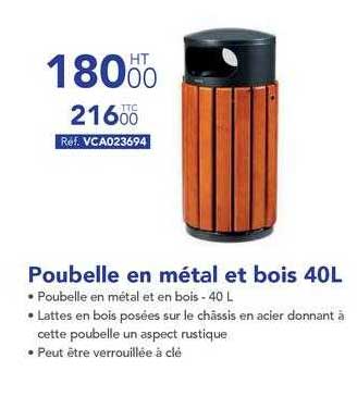 Poubelle En Metal Et Bois 40L