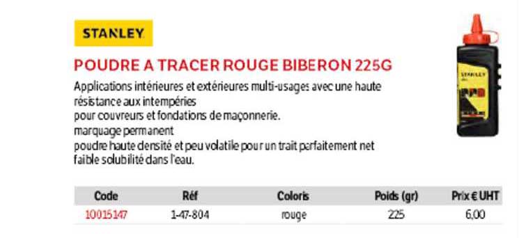 poudre à tracer rouge biberon 225g stanley