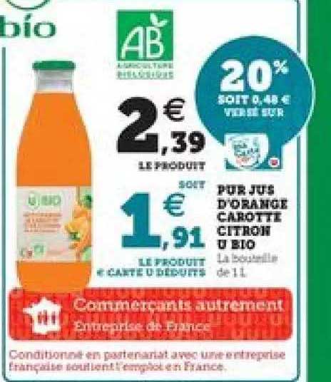 Pur Jus D'orange Carotte Citron U Bio