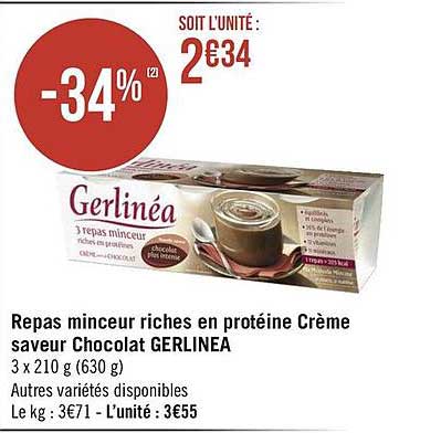 repas minceur riches en protéine crème saveur chocolat gerlinéa