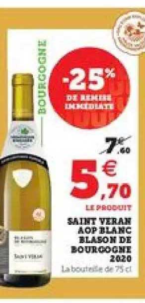 saint veran aop blanc blason de bourgogne 2020 -25% de remise immédiate