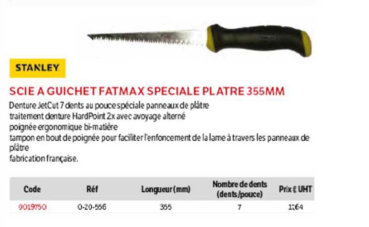scie à guichet fatmax spéciale plâtre 355mm stanley
