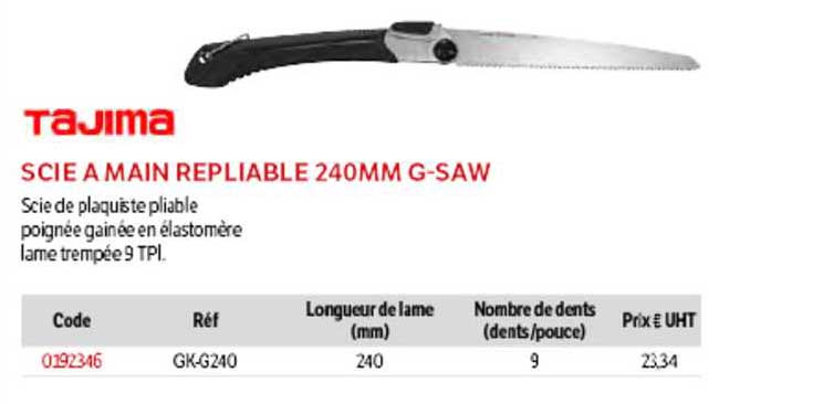 scie à main repliable 240mm g-saw tajima