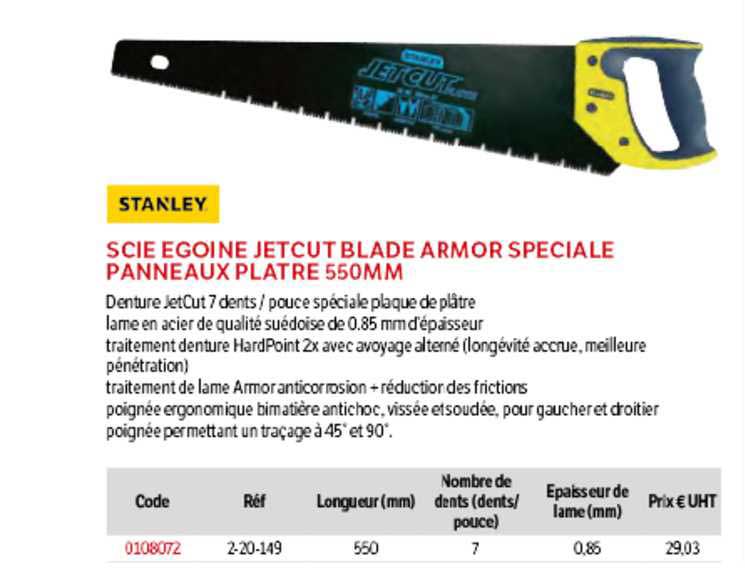 scie égoïne jetcut blade armor spéciale panneaux plâtre 550mm