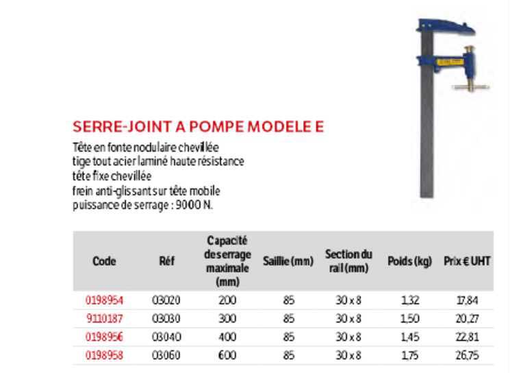 serre-joint à pompe modèle e