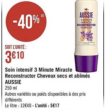 soin intensif 3 minute miracle reconstructor cheveux secs et abîmés aussie