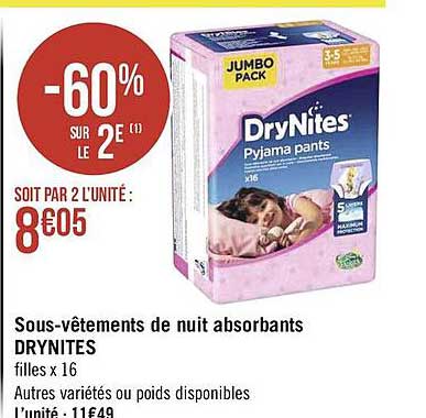 sous-vêtements de nuit absorbants drynites